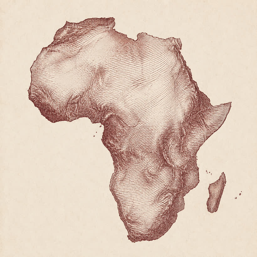 Engraved illustration of the African continent